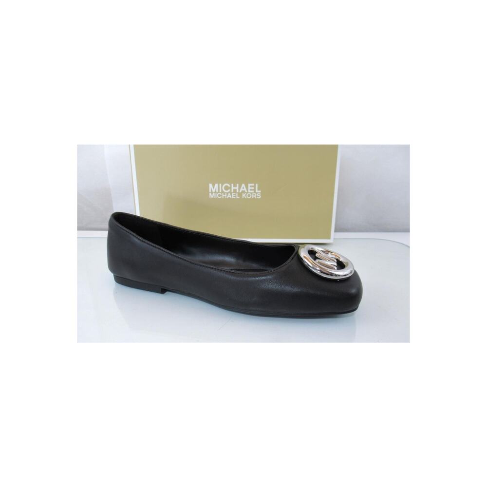 Michael Kors Size 8 Milan Flex Ballet Flat Shoes MK Logo Leather Black